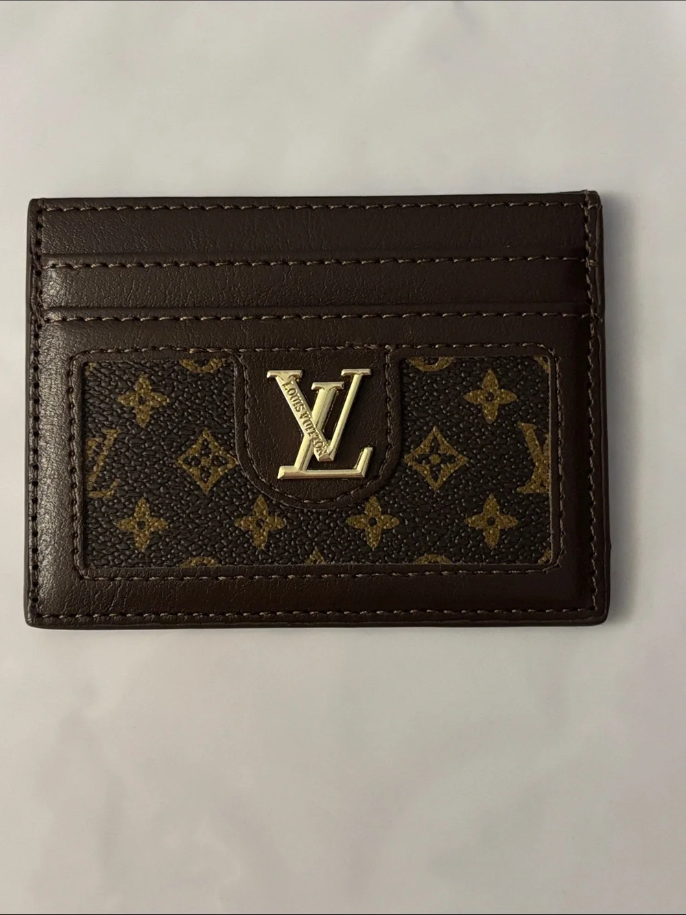 New !!!  Brown & Gold Monogram Slim Card Holder